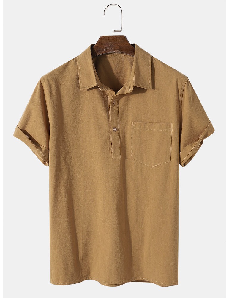 Golf Shirts - Mens 100% Cotton Basic Solid Color Lapel Short Sleeve Golf Shirt