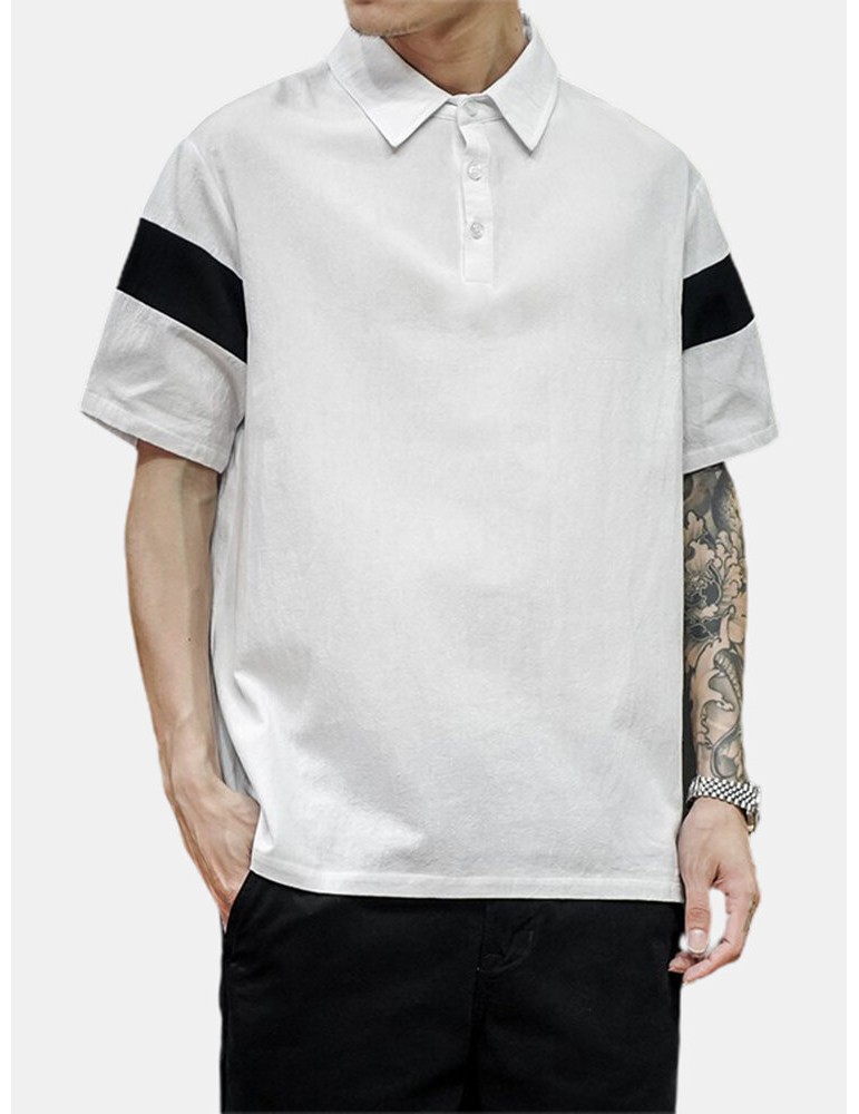 Golf Shirts - Mens Color Block Cotton Half Open Button Short Sleeve Casual Golf Shirts