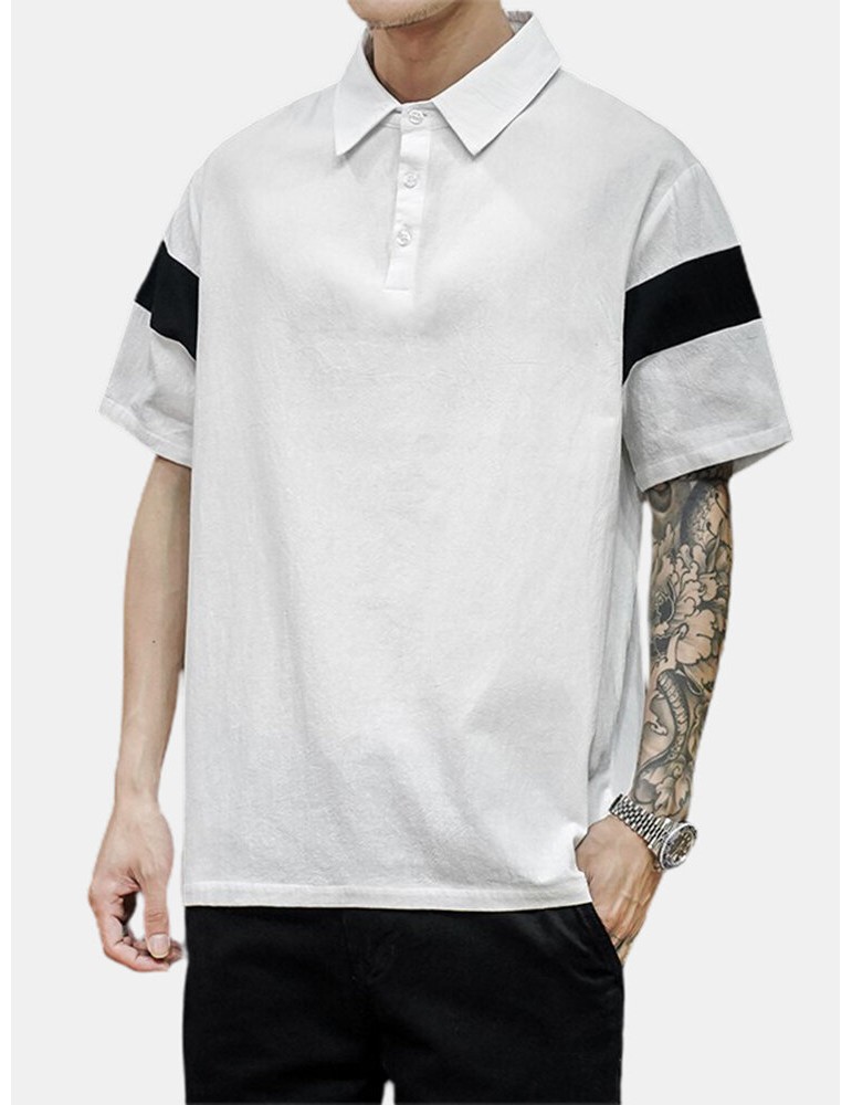 Golf Shirts - Mens Color Block Cotton Half Open Button Short Sleeve Casual Golf Shirts