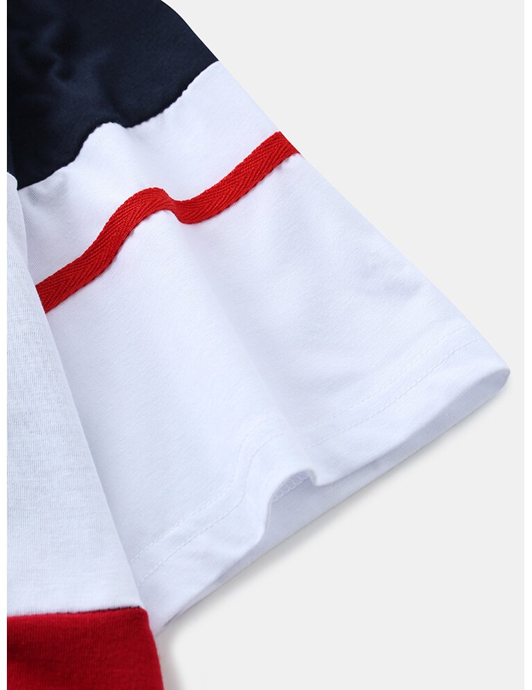 Golf Shirts - Mens Color Block Patchwork Casual Short Sleeve Golf Shirt